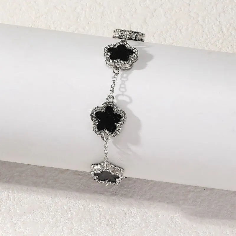 Flower Shape Bracelet Multi Colored with Shiny Cubic Zircon Adjustable Chain Sweet Style Personality Simple Design Jewelry