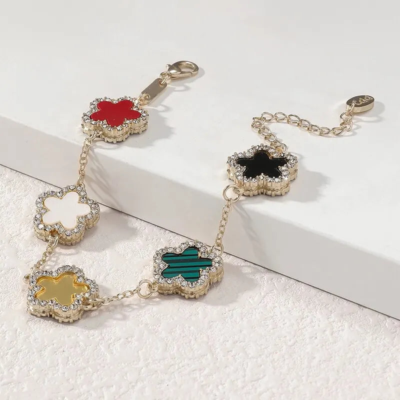 Flower Shape Bracelet Multi Colored with Shiny Cubic Zircon Adjustable Chain Sweet Style Personality Simple Design Jewelry