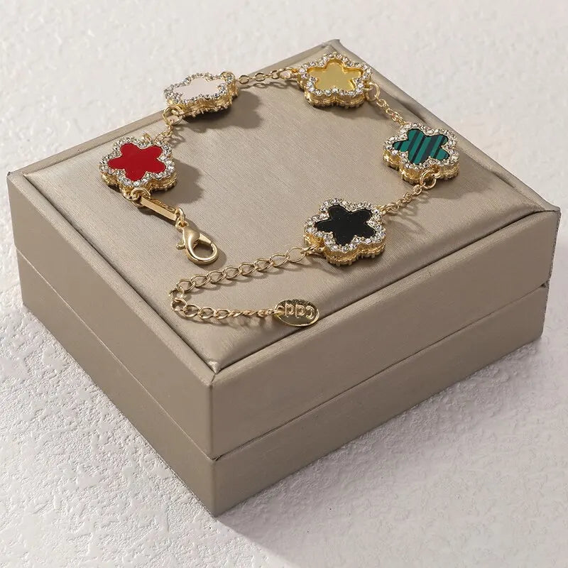 Flower Shape Bracelet Multi Colored with Shiny Cubic Zircon Adjustable Chain Sweet Style Personality Simple Design Jewelry