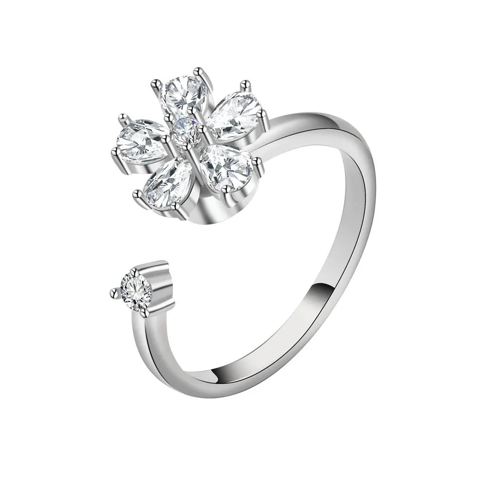 Fidget Spinner Ring Anxiety for Women Multiple Crystal Flower Eye Butterfly Animal Ring Rotate anti Stress Wedding Jewerly