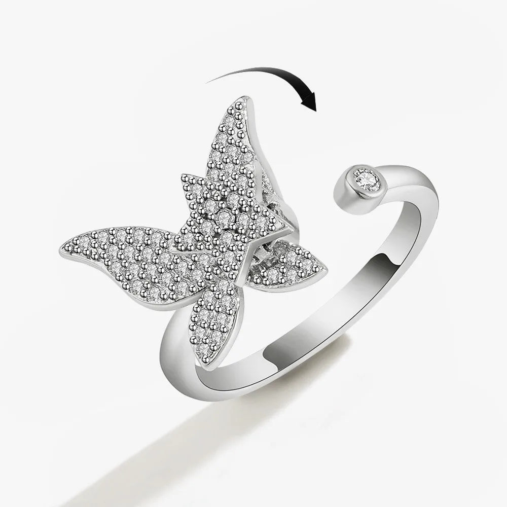 Fidget Spinner Ring Anxiety for Women Multiple Crystal Flower Eye Butterfly Animal Ring Rotate anti Stress Wedding Jewerly