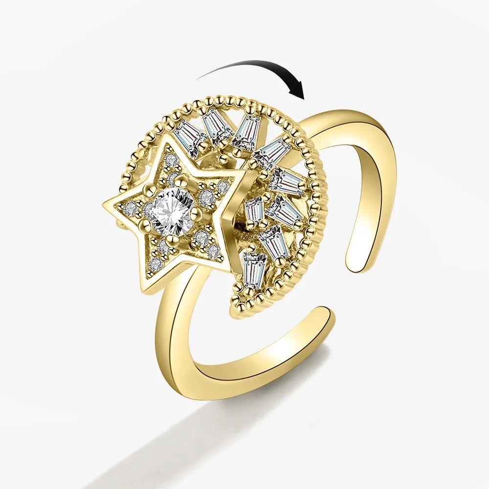 Fidget Spinner Ring Anxiety for Women Multiple Crystal Flower Eye Butterfly Animal Ring Rotate anti Stress Wedding Jewerly