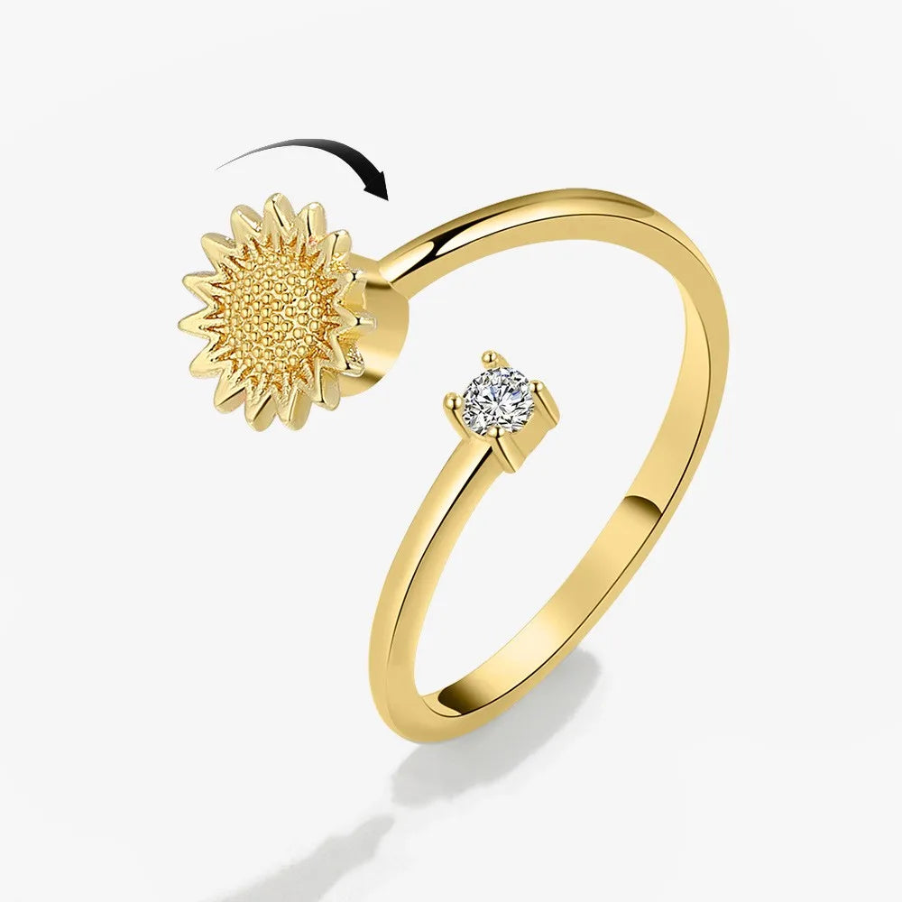 Fidget Spinner Ring Anxiety for Women Multiple Crystal Flower Eye Butterfly Animal Ring Rotate anti Stress Wedding Jewerly