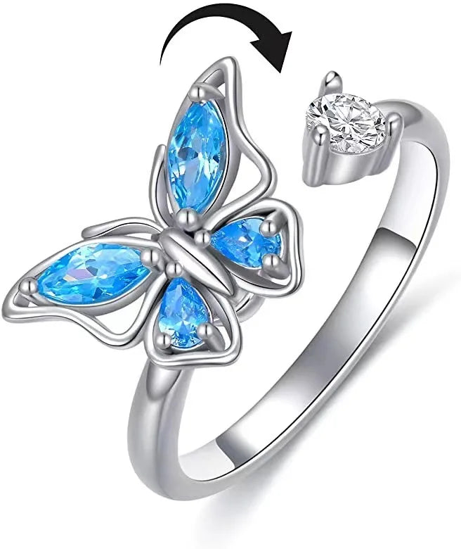 Fidget Spinner Ring Anxiety for Women Multiple Crystal Flower Eye Butterfly Animal Ring Rotate anti Stress Wedding Jewerly