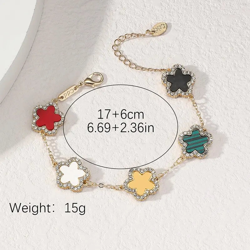 Flower Shape Bracelet Multi Colored with Shiny Cubic Zircon Adjustable Chain Sweet Style Personality Simple Design Jewelry