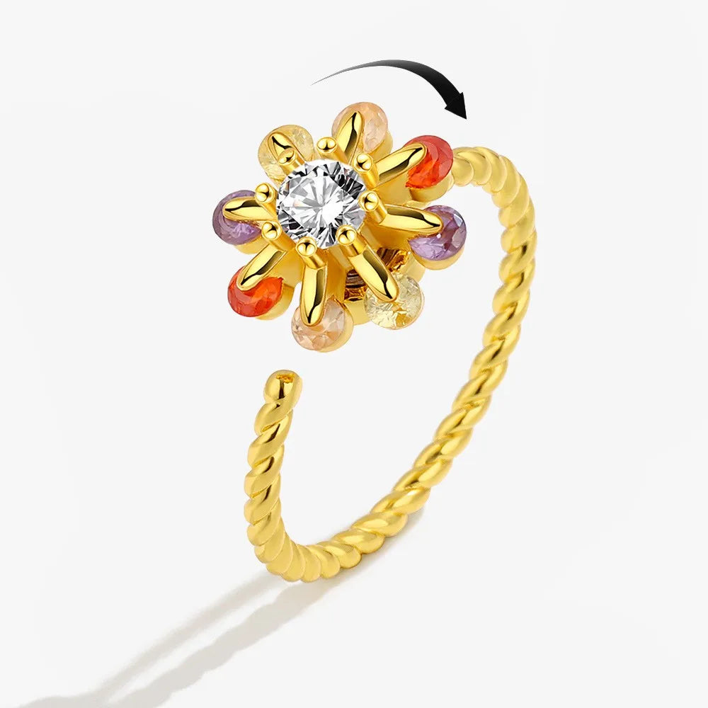 Fidget Spinner Ring Anxiety for Women Multiple Crystal Flower Eye Butterfly Animal Ring Rotate anti Stress Wedding Jewerly