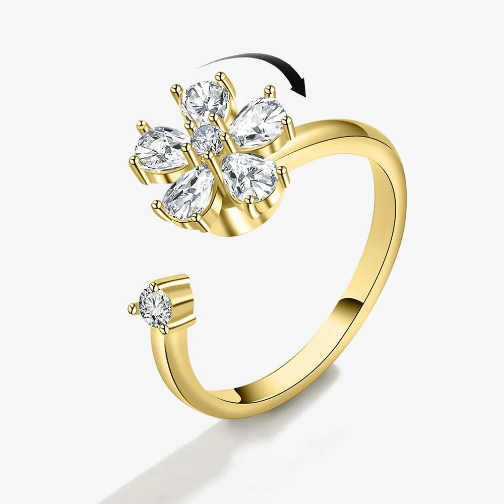 Fidget Spinner Ring Anxiety for Women Multiple Crystal Flower Eye Butterfly Animal Ring Rotate anti Stress Wedding Jewerly