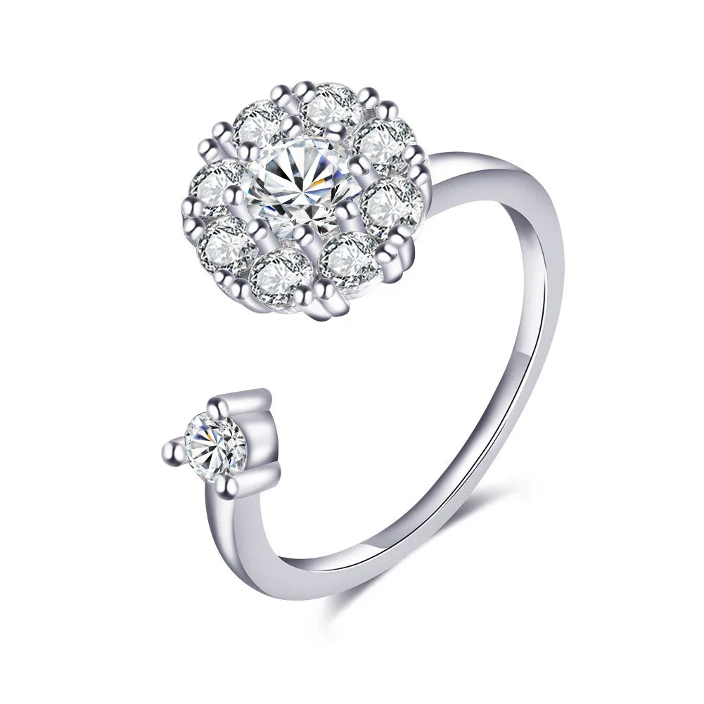 Fidget Spinner Ring Anxiety for Women Multiple Crystal Flower Eye Butterfly Animal Ring Rotate anti Stress Wedding Jewerly