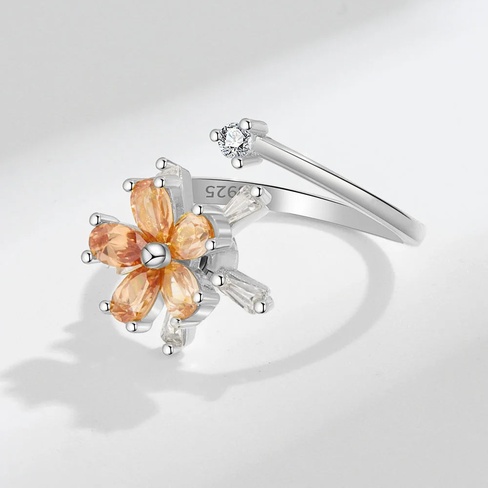 Fidget Spinner Ring Anxiety for Women Multiple Crystal Flower Eye Butterfly Animal Ring Rotate anti Stress Wedding Jewerly