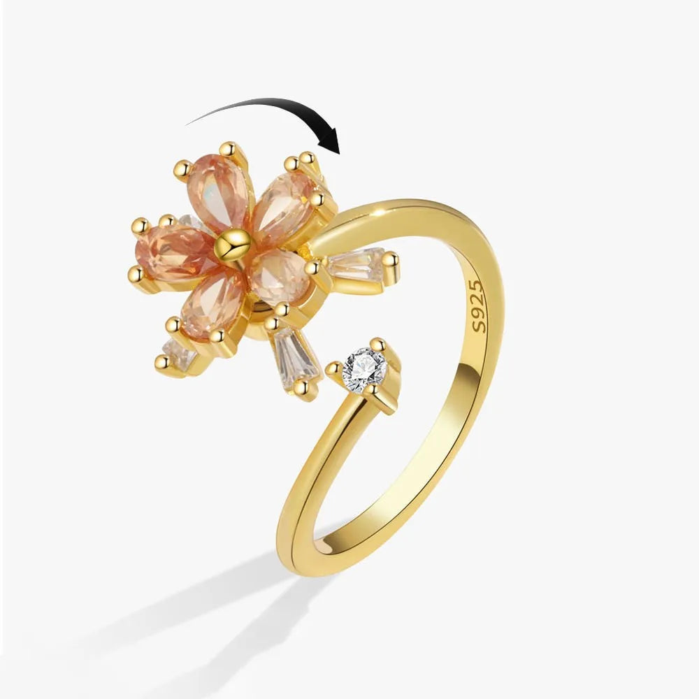 Fidget Spinner Ring Anxiety for Women Multiple Crystal Flower Eye Butterfly Animal Ring Rotate anti Stress Wedding Jewerly
