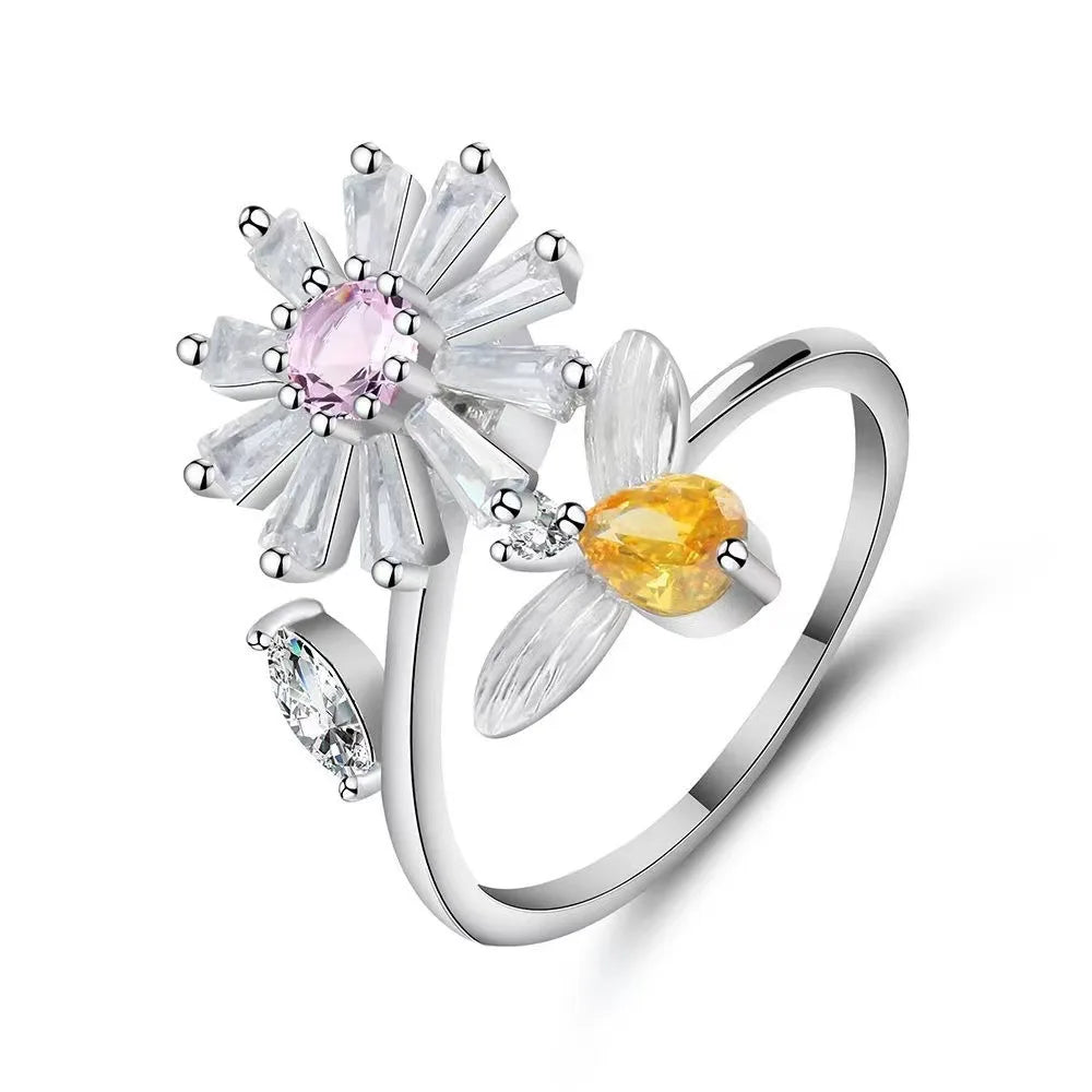 Fidget Spinner Ring Anxiety for Women Multiple Crystal Flower Eye Butterfly Animal Ring Rotate anti Stress Wedding Jewerly