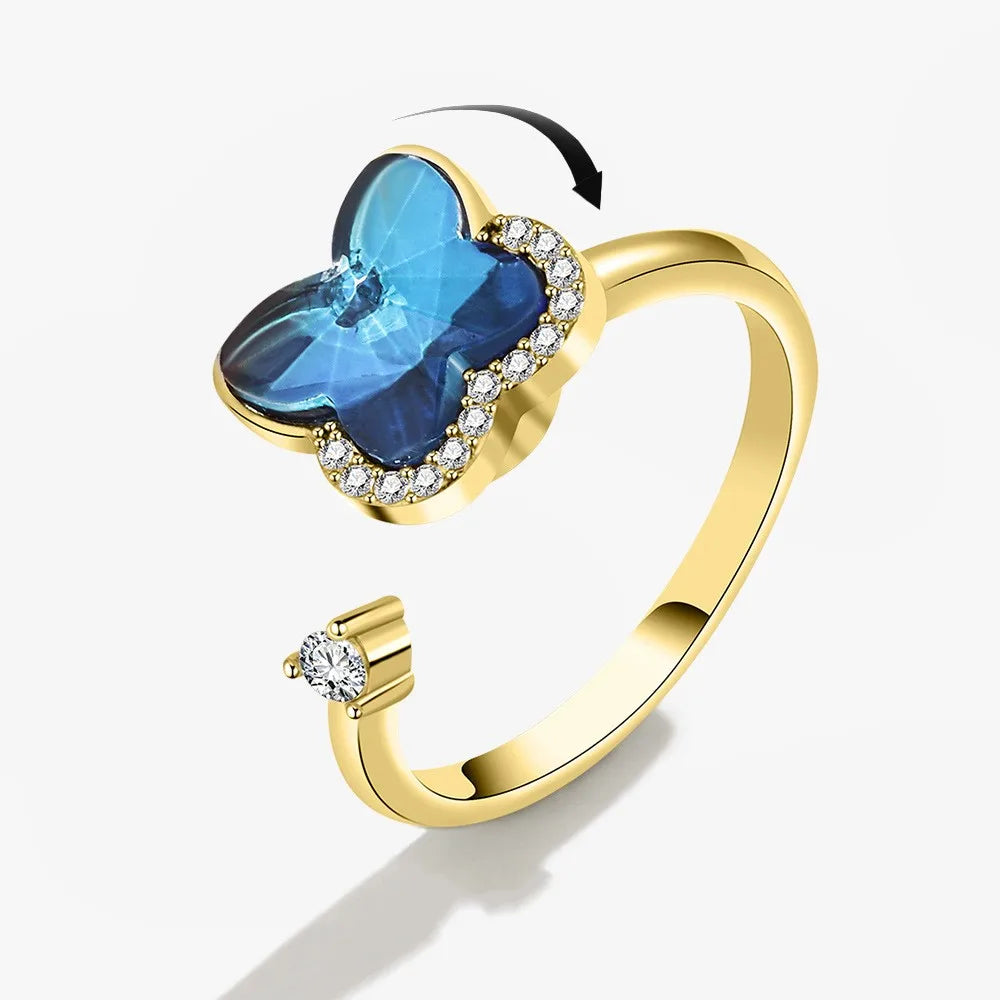 Fidget Spinner Ring Anxiety for Women Multiple Crystal Flower Eye Butterfly Animal Ring Rotate anti Stress Wedding Jewerly