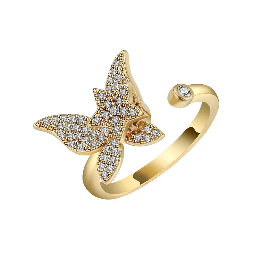 Fidget Spinner Ring Anxiety for Women Multiple Crystal Flower Eye Butterfly Animal Ring Rotate anti Stress Wedding Jewerly