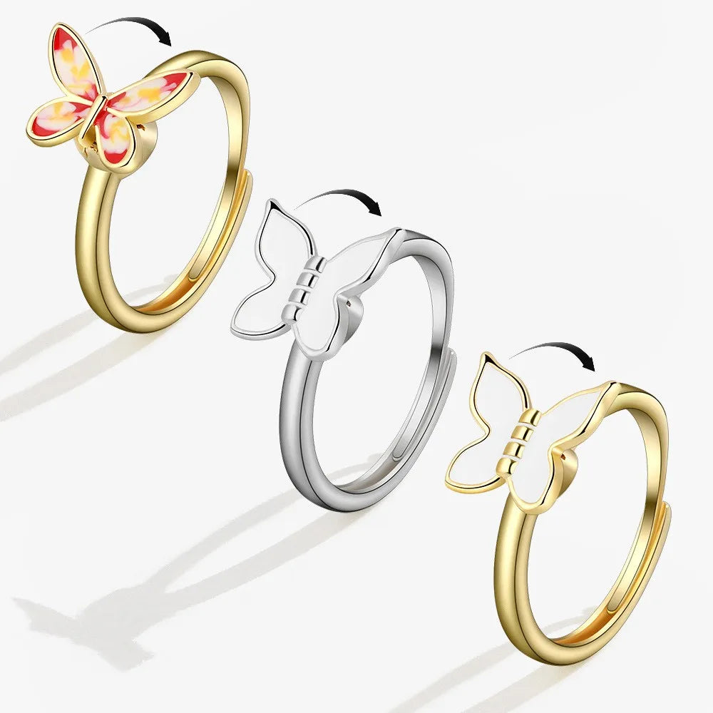 Fidget Spinner Ring Anxiety for Women Multiple Crystal Flower Eye Butterfly Animal Ring Rotate anti Stress Wedding Jewerly