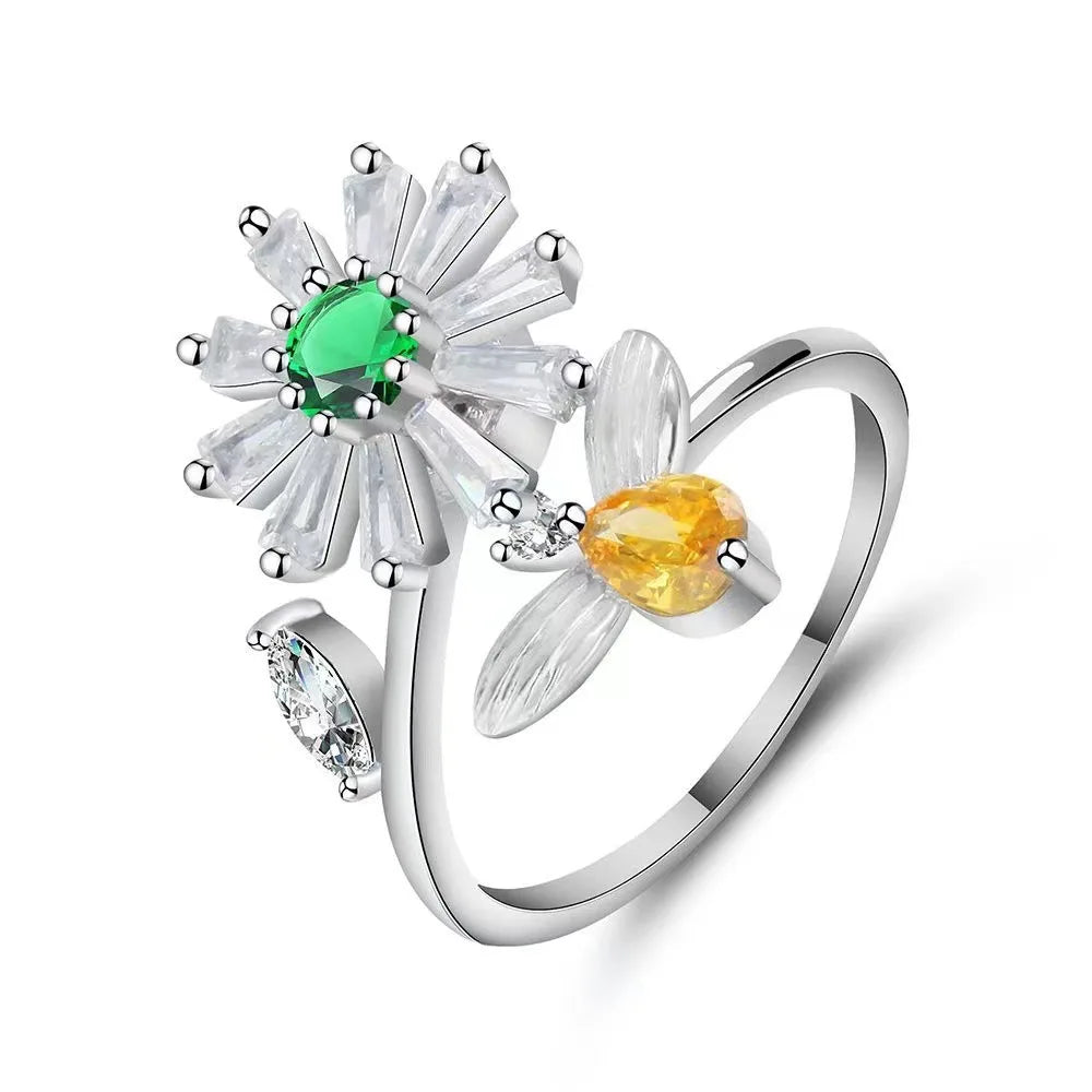 Fidget Spinner Ring Anxiety for Women Multiple Crystal Flower Eye Butterfly Animal Ring Rotate anti Stress Wedding Jewerly